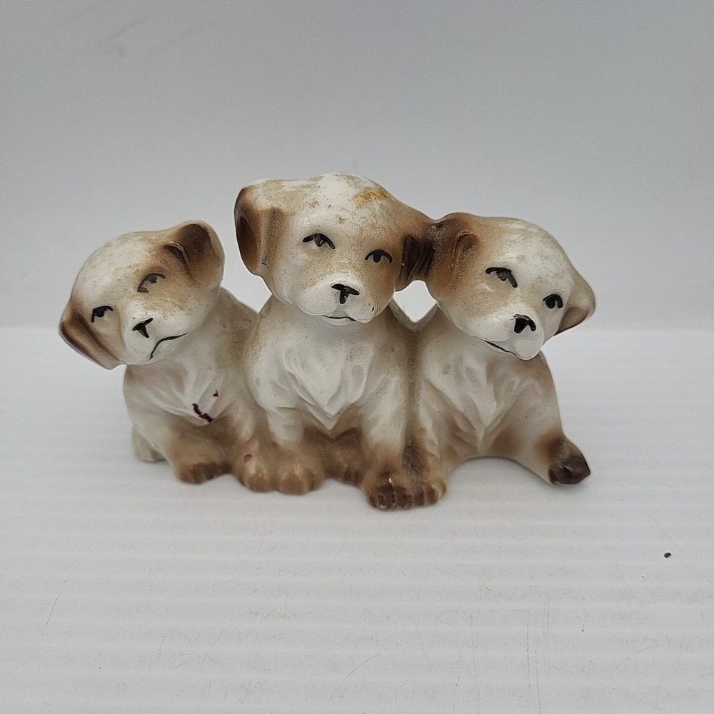 Vintage Three Dogs Figurine Porcelain Japan